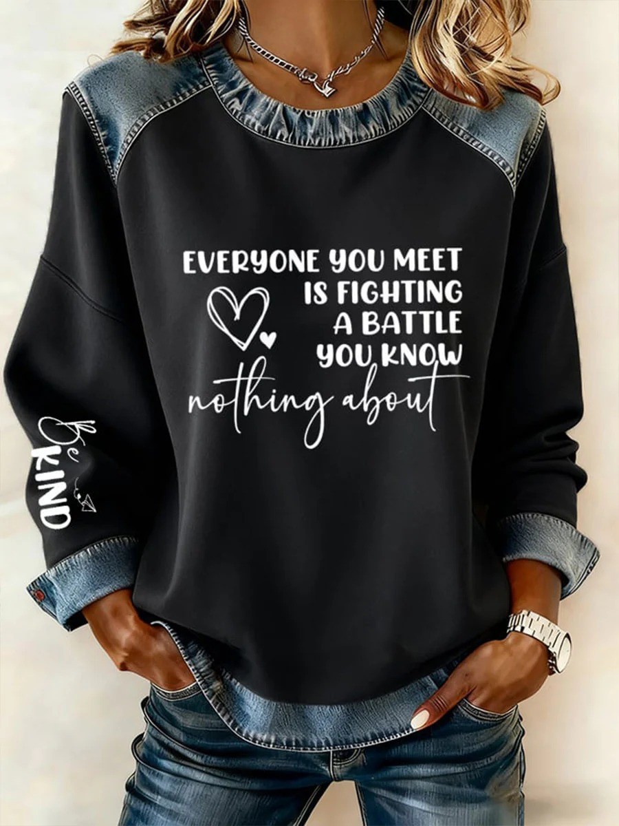 🎄🔥Women's denim round neck loose-fitting pullover sweatshirt