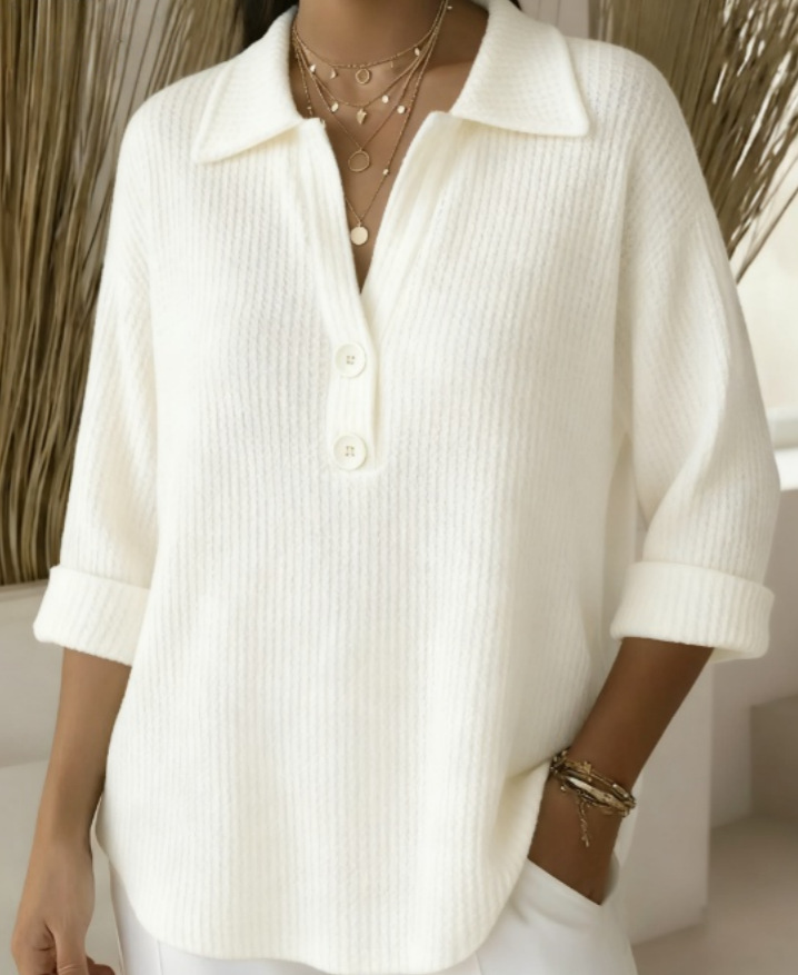 Women's new stylish loose-fitting waffle-knit long-sleeved shirt