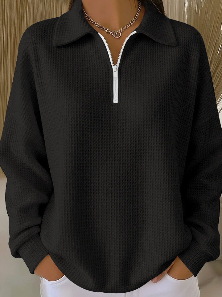 Women's new waffle-knit long-sleeved pullover top