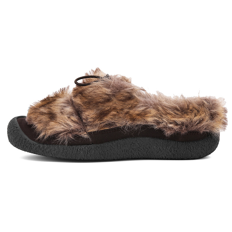 🔥🔥New product launched🔥🔥-Women's new style lamb hoof/bear paw design, flat, warm, outdoor fur-lined Birkenstock-style cotton shoes.