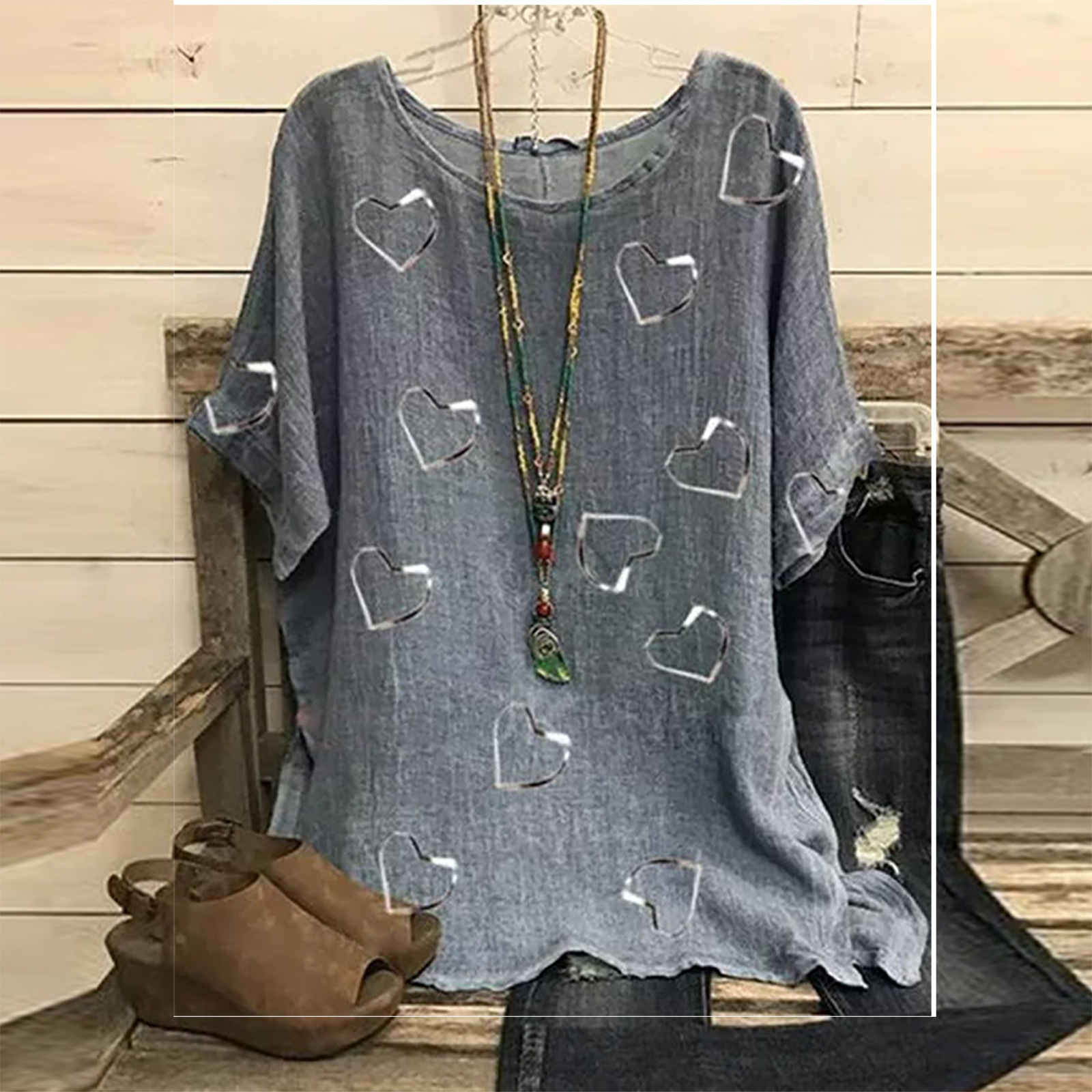 Printed Pattern Quarter Sleeve Temperament T-shirt