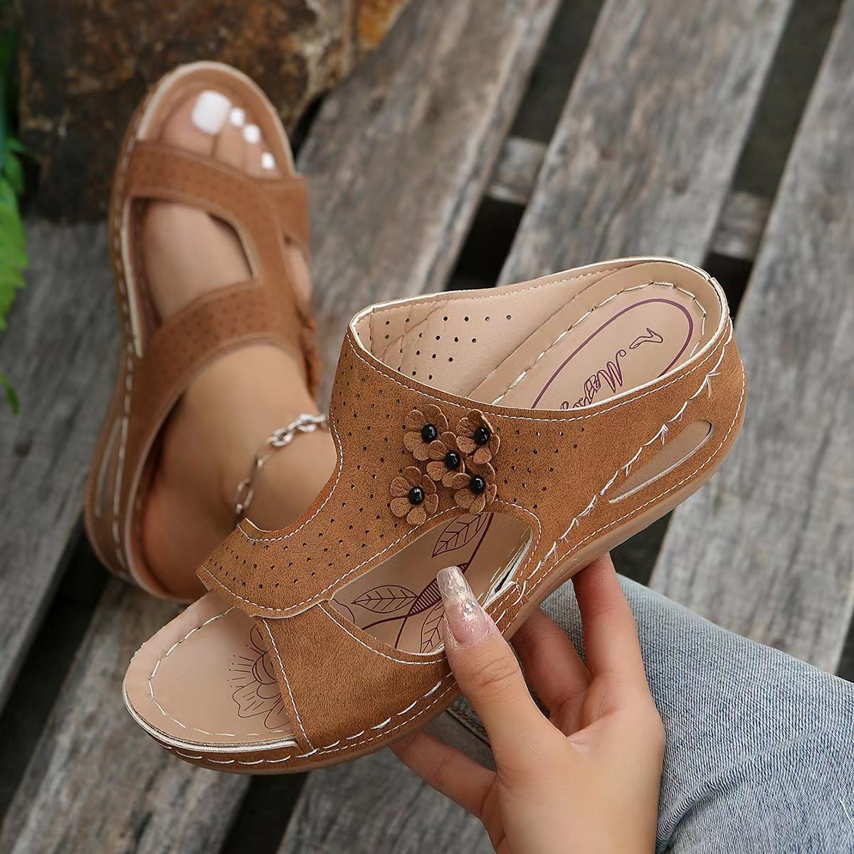 Women's Summer Floral Mules – Comfortable Slip-On Shoes with Elegant Design