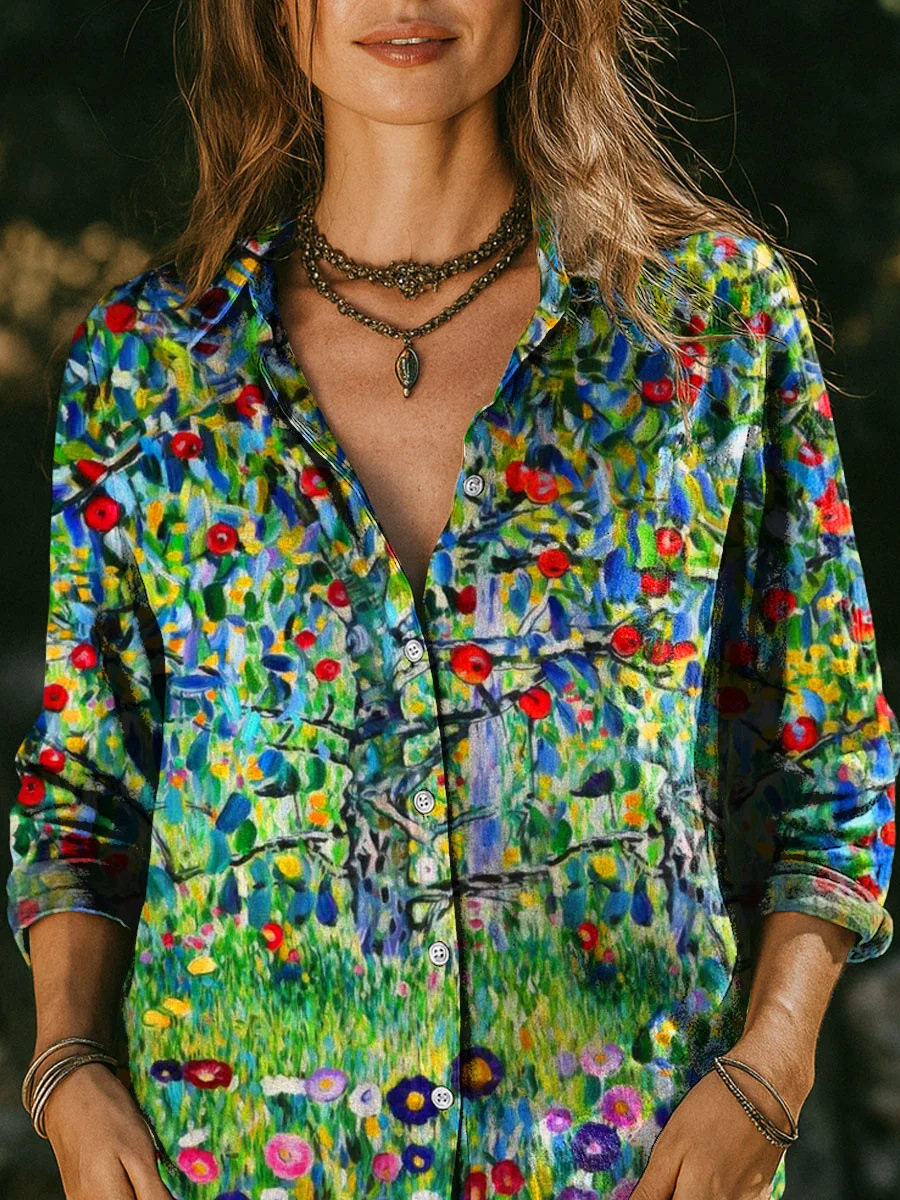 Women's 3D Digital Print Floral Long Sleeve Shirt