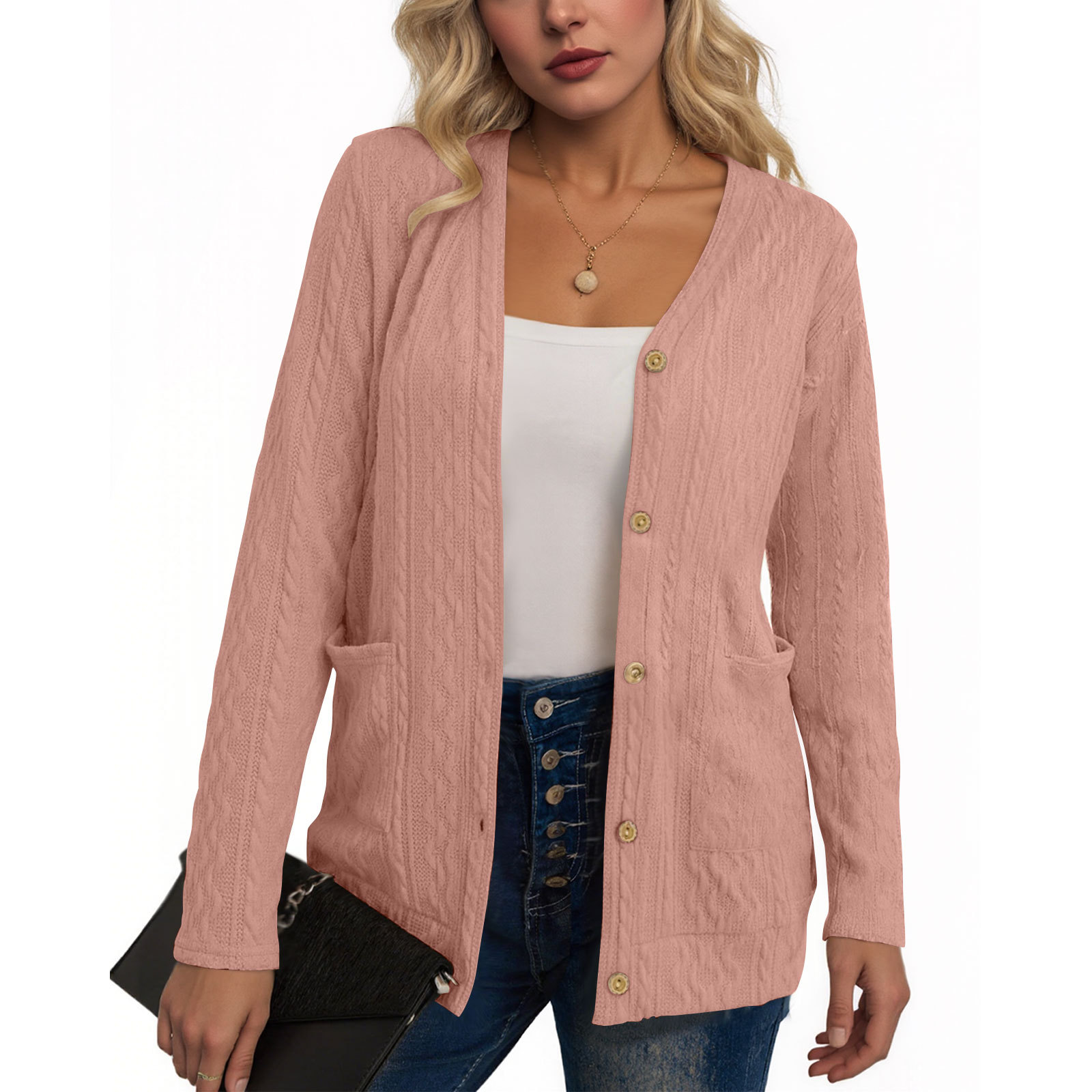 Women's jacquard fabric long-sleeved cardigan jacket