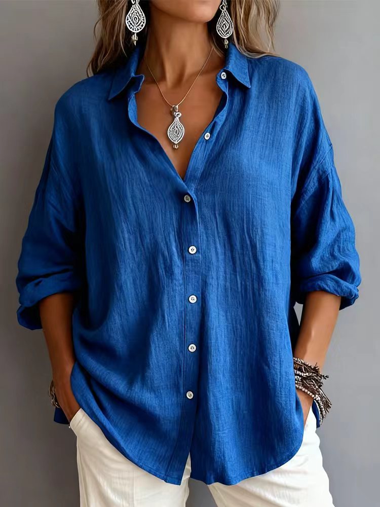 New women's long-sleeved collared cardigan shirt