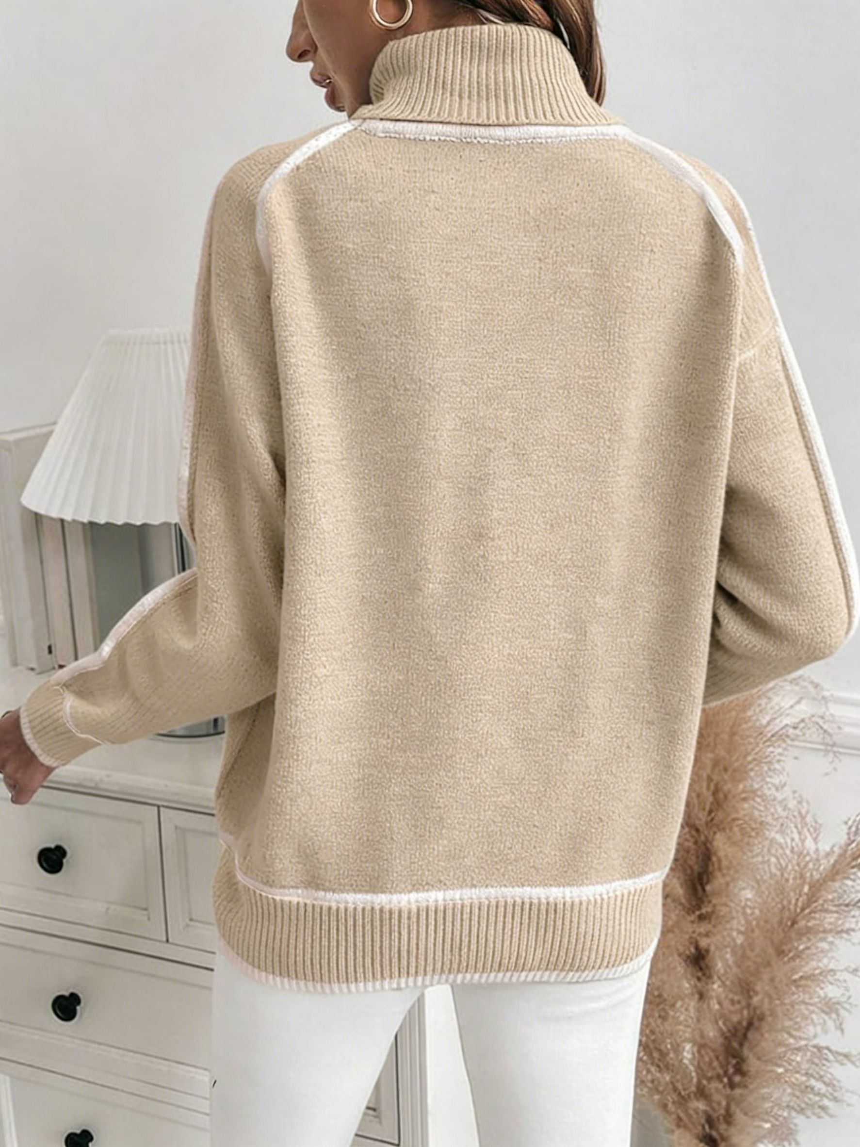 Women's solid color turtleneck knitted sweater