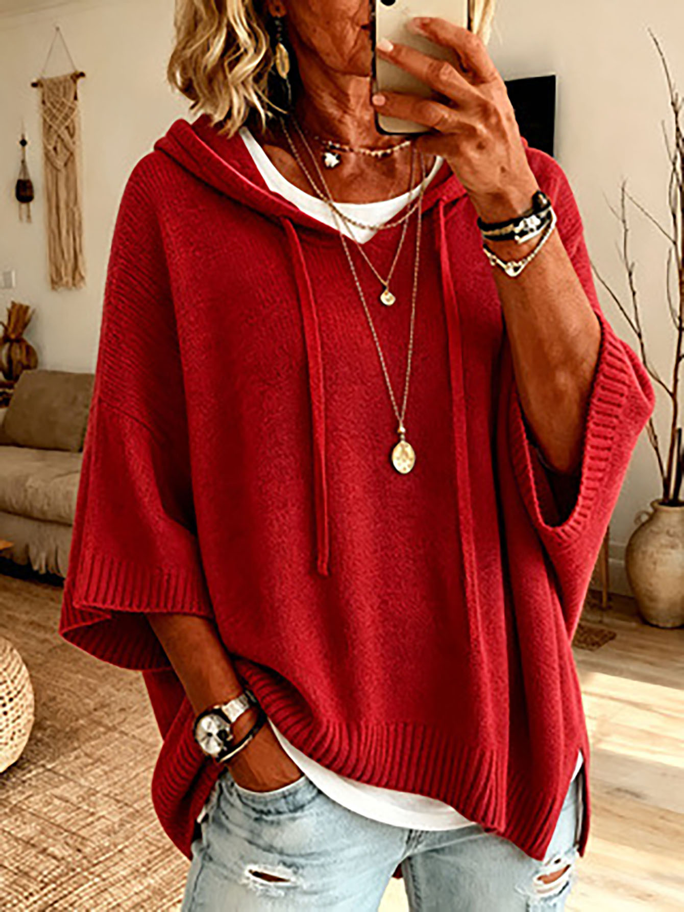 Women’s Loose Drawstring Hooded Sweatshirt, Casual Spring Fall Daily Top