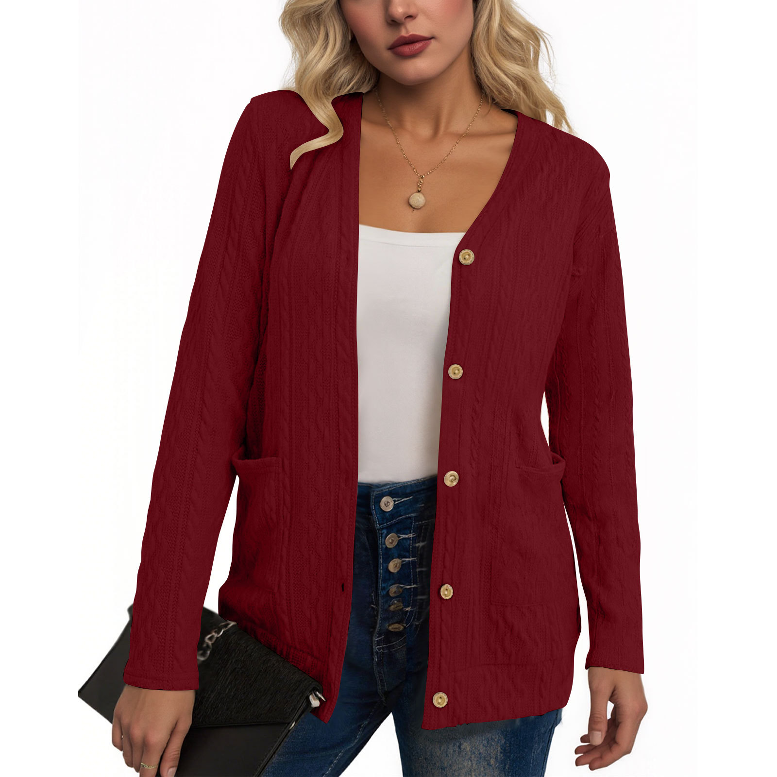 Women's jacquard fabric long-sleeved cardigan jacket