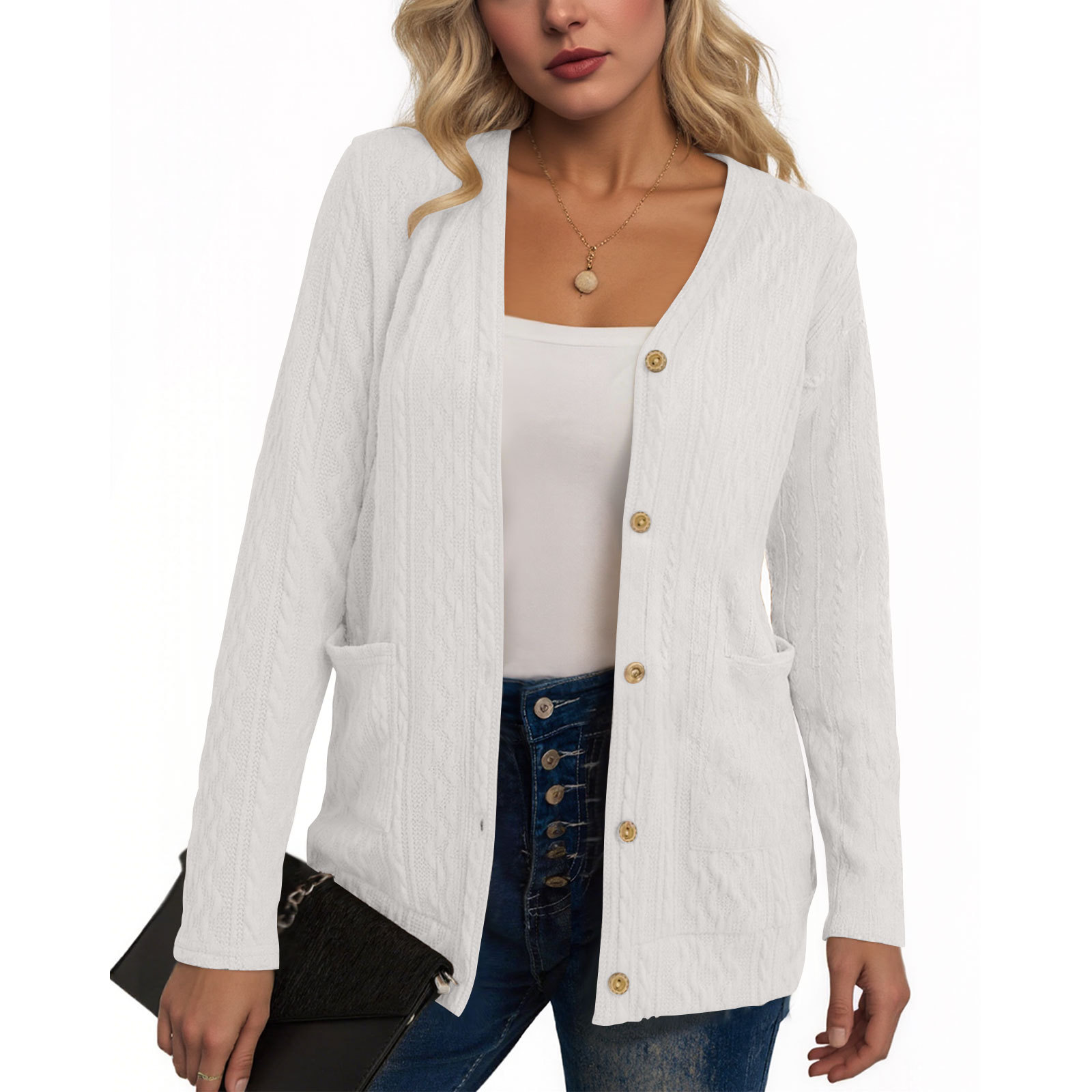 Women's jacquard fabric long-sleeved cardigan jacket