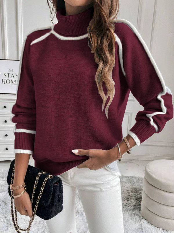 Women's solid color turtleneck knitted sweater