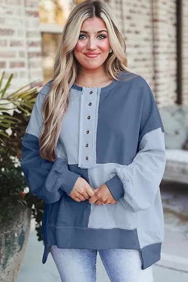 Women's New Cotton Patchwork Loose Fit Fashion Sweatshirt