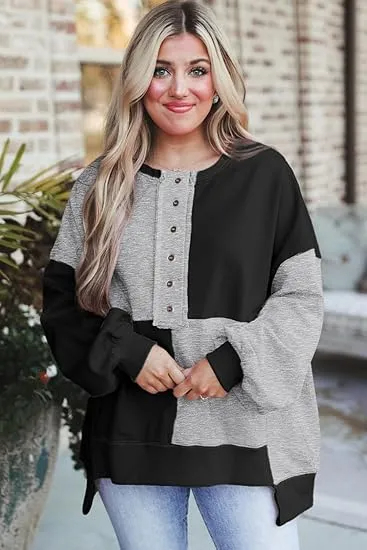 Women's New Cotton Patchwork Loose Fit Fashion Sweatshirt