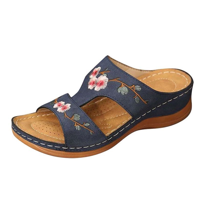 Premium Flower Embroidery Wedge Sandals