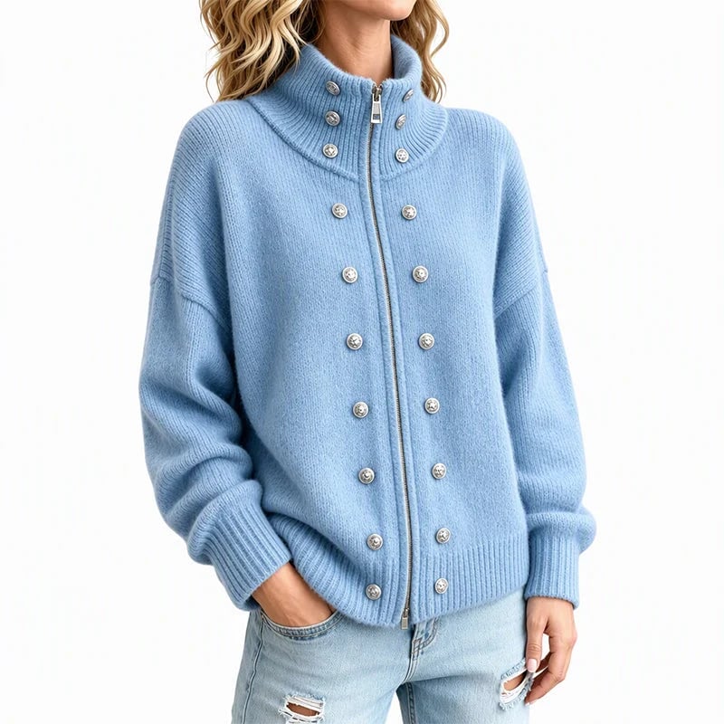 Women's Stand-Collar Double-Breasted Knitted Cardigan