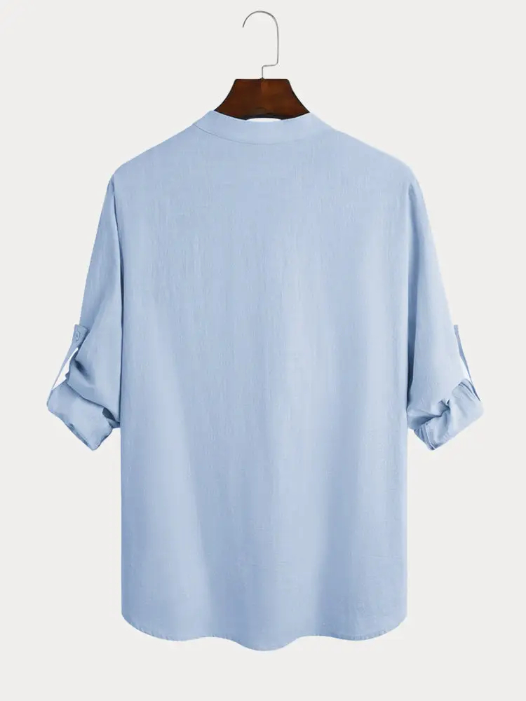 Men's Summer Cotton Linen Casual Long Sleeve Shirt