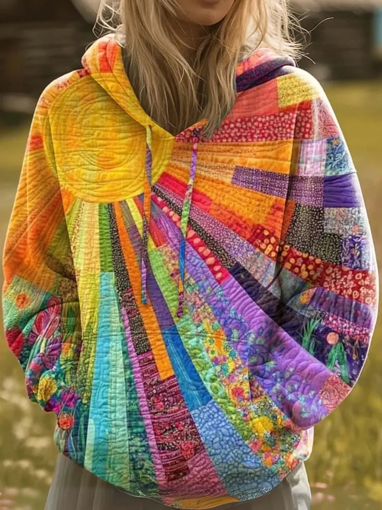 Hippie Van Quilted Casual Regular Fit Long Sleeve Hoodie Sweatshirt