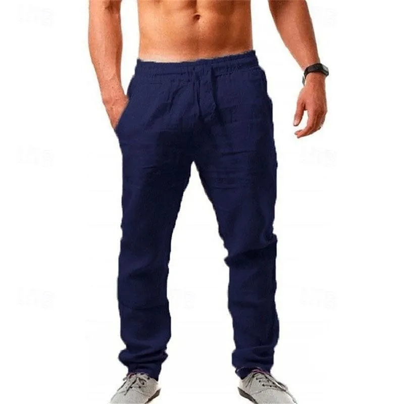 Men’s Breathable Linen Blend Loose Fit Casual Sports Pants