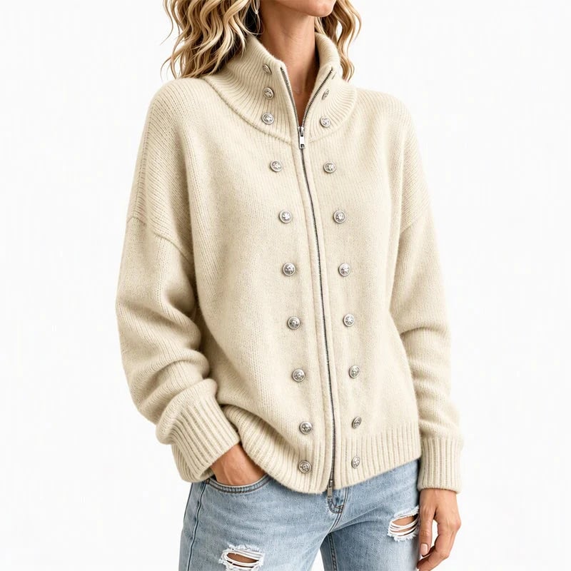 Women's Stand-Collar Double-Breasted Knitted Cardigan