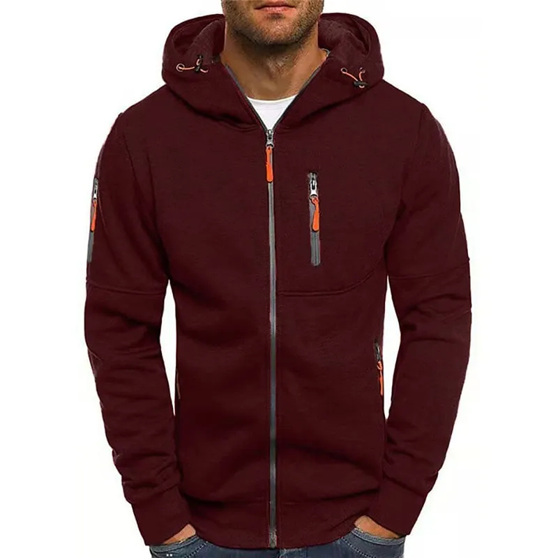 Men's Fleece Solid Color Hoodie Zip Front Hooded Sweatshirt