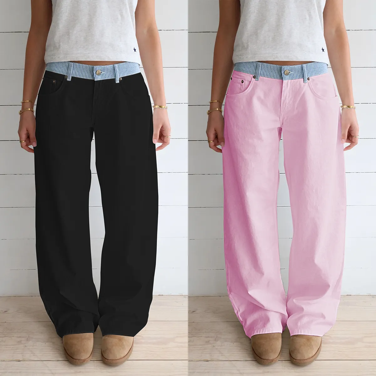 Color-block patchwork adjustable casual jeans (Buy 2 Free Shipping)