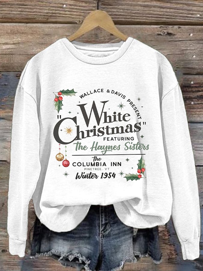 Women'S White Christmas Print Casual Sweatshirt