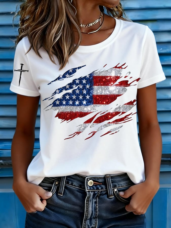 Women's American 250th Anniversary Commemorative Print Casual T-Shirt