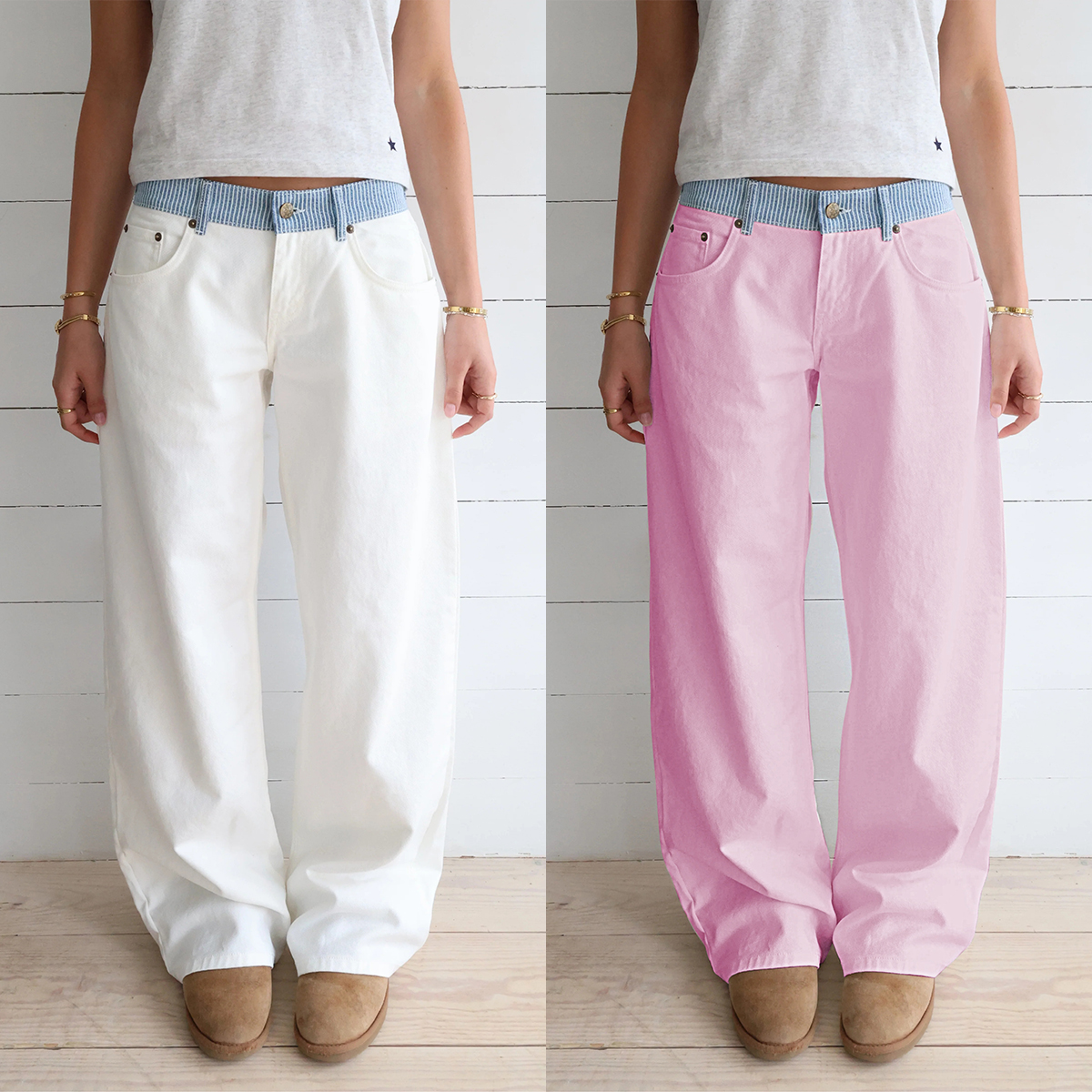 Color-block patchwork adjustable casual jeans (Buy 2 Free Shipping)
