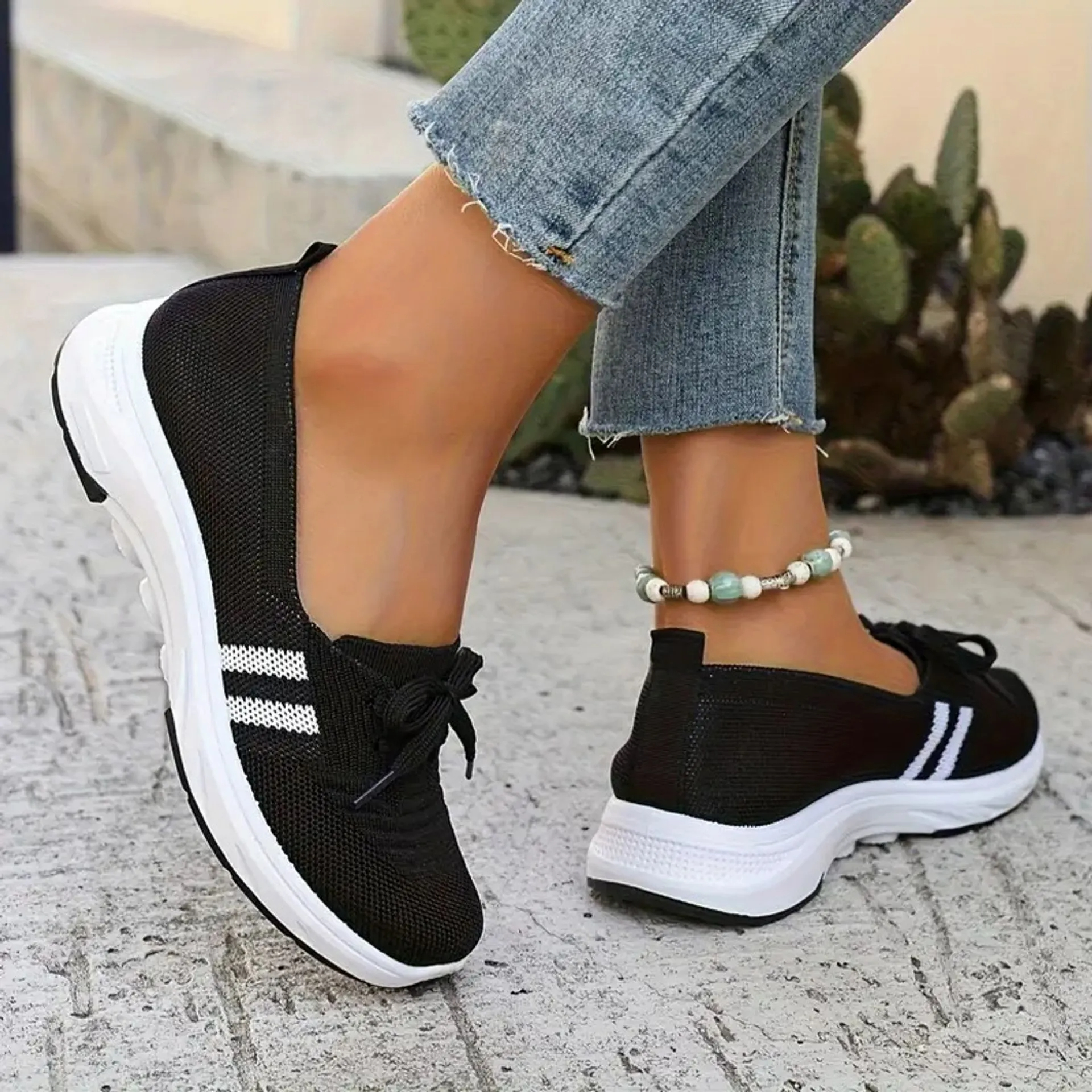 🔥SUMMER BEST SELLER🔥WOMEN’S BREATHABLE KNIT SLIP-ON SNEAKERS WITH BOW – LIGHTWEIGHT LOW-TOP CASUAL SHOES IN BEIGE & WHITE FOR EVERYDAY COMFORT