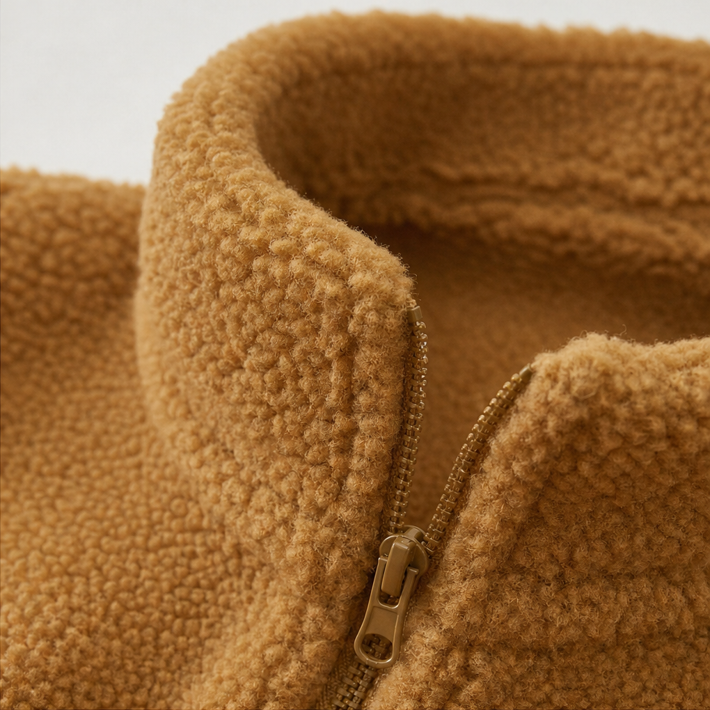 Kosmooy– Plush Fleece-Look Zip-Up Jacket With Stand Collar