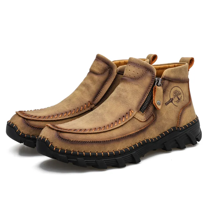 Men's Vintage Casual Soft And Breathable Side Zipper Cowhide Leather Boots