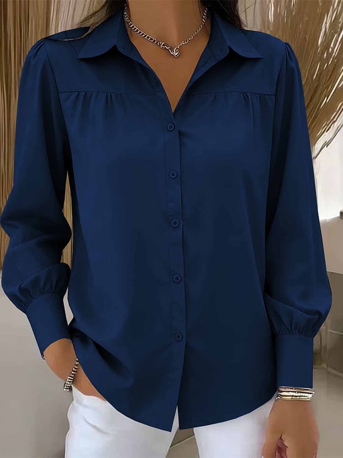Women'S Solid Color Casual Lapel Long-Sleeved Shirt