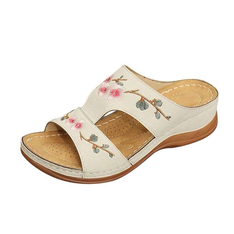 Premium Flower Embroidery Wedge Sandals