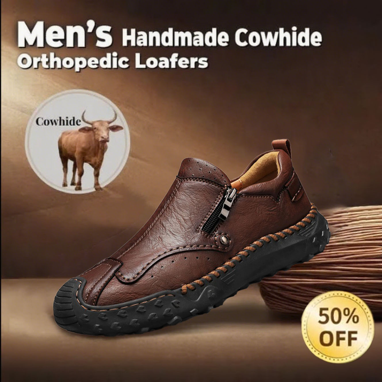 🔥Promotion -Final Day: 50% Off🔥New men's handcrafted orthopedic slip-on loafers designed to relieve foot pain and improve walking posture