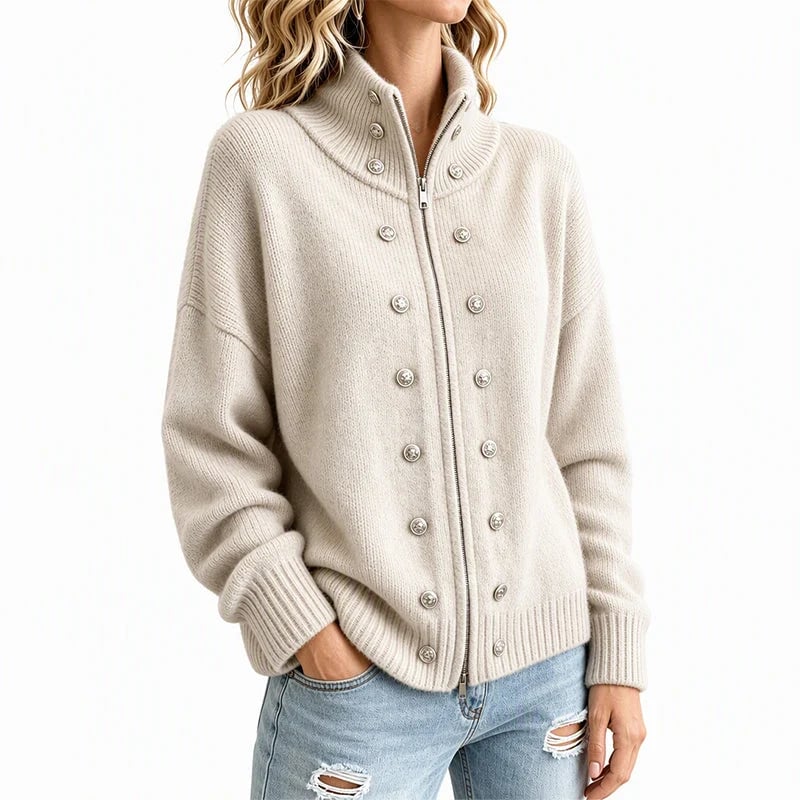 Women's Stand-Collar Double-Breasted Knitted Cardigan