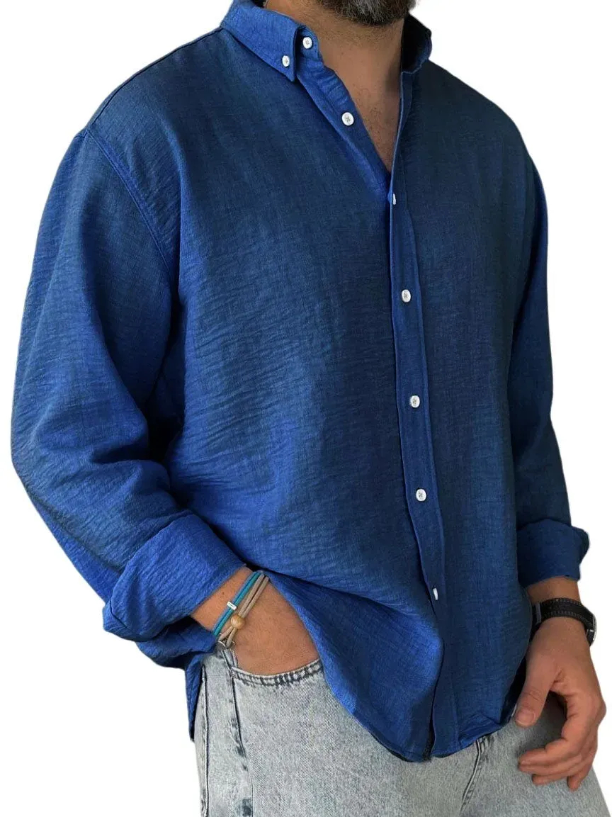 ⏰ 70% off - 2025 Newest Men's Casual Simple Cotton Lapel Long-Sleeved Shirt