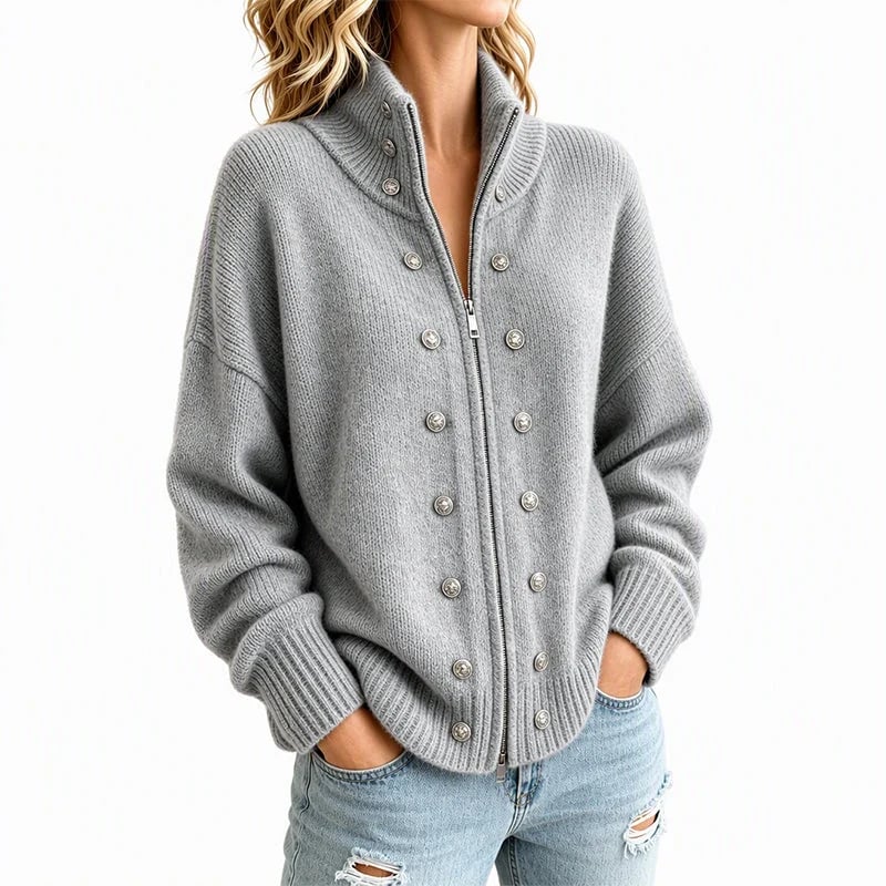Women's Stand-Collar Double-Breasted Knitted Cardigan