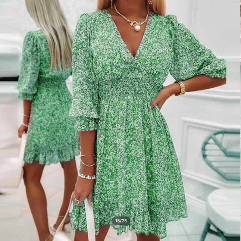 🌸🔥HOT SALE 49% OFF👗Puff Sleeve Mid Waist Floral Dress