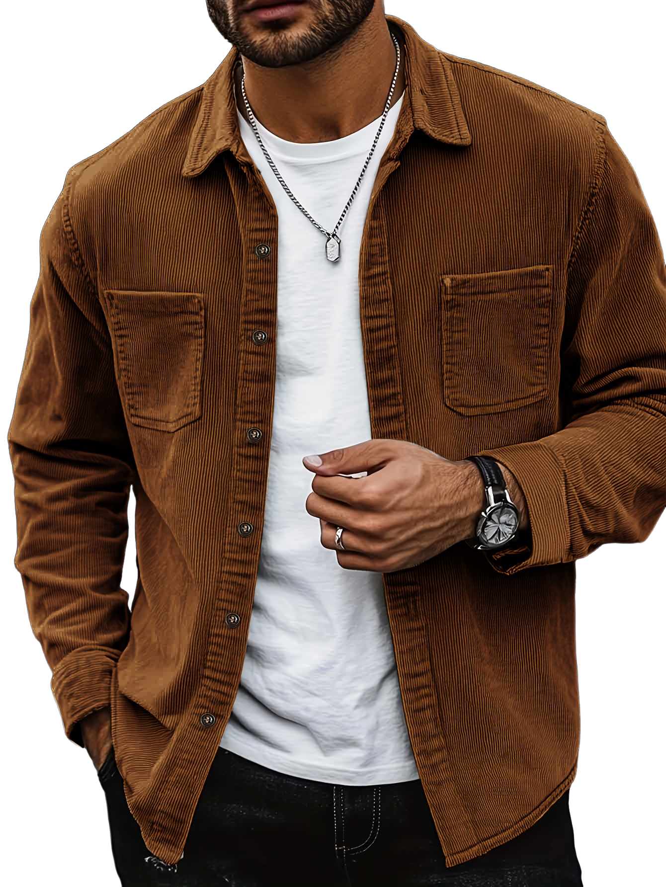 Men's Retro Classic Casual Corduroy Double-pocket Long-sleeved Shirt