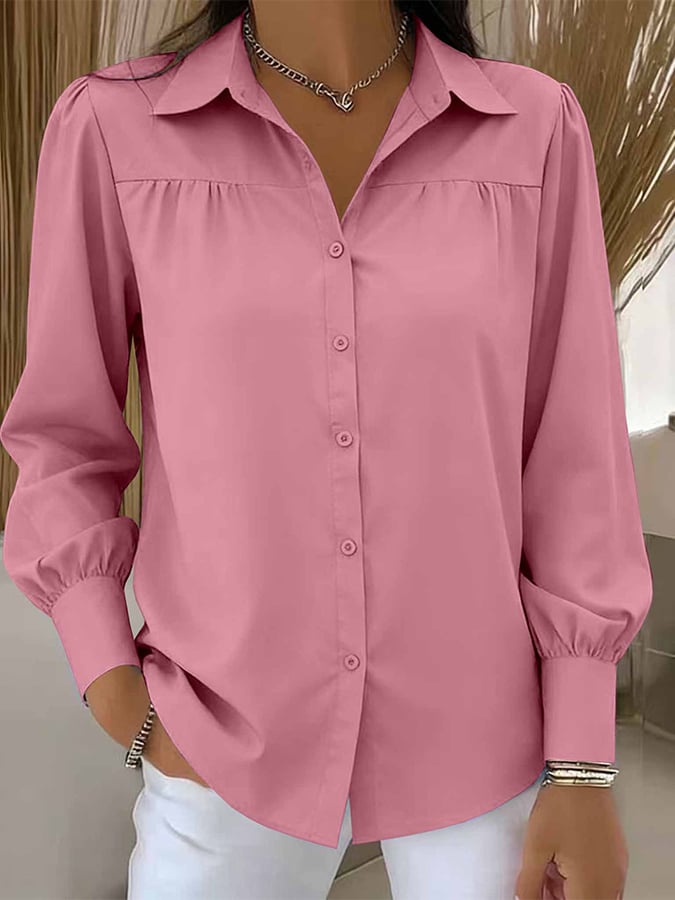 Women'S Solid Color Casual Lapel Long-Sleeved Shirt
