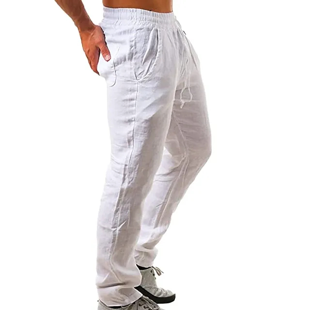 Men’s Breathable Linen Blend Loose Fit Casual Sports Pants