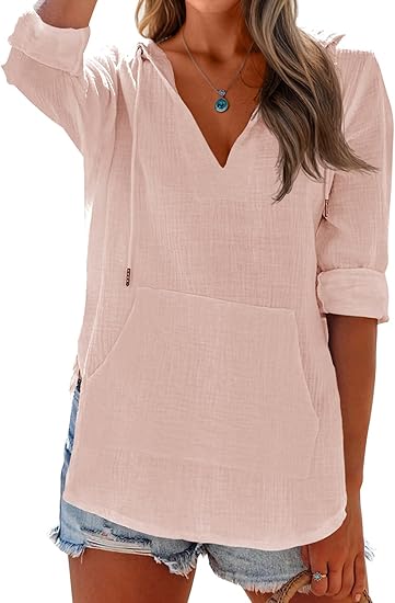 👗Women's Beach Cover Up hoodies sweatshirt Long Sleeve V Neck Pocketed Hooded Shirt Top