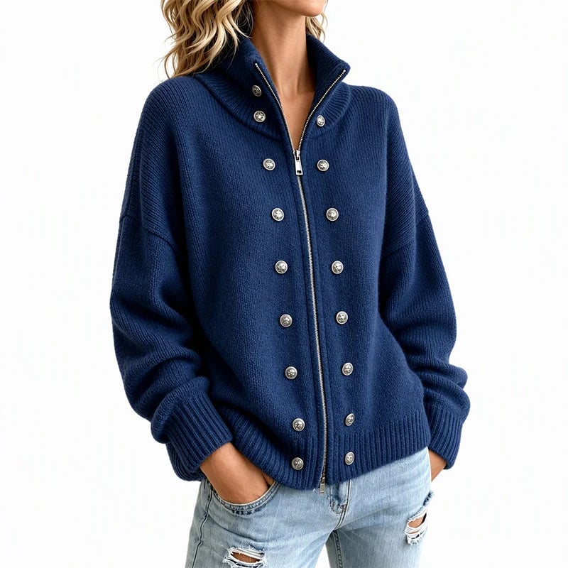 Women's Stand-Collar Double-Breasted Knitted Cardigan