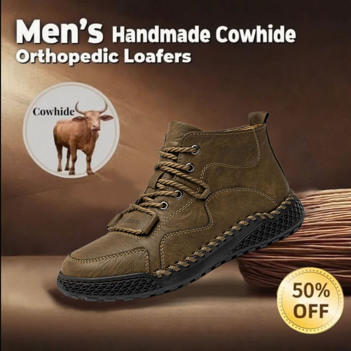 ⏰This Week 50% OFF🔥Casual leather arch support non-slip wear-resistant high-top loafers