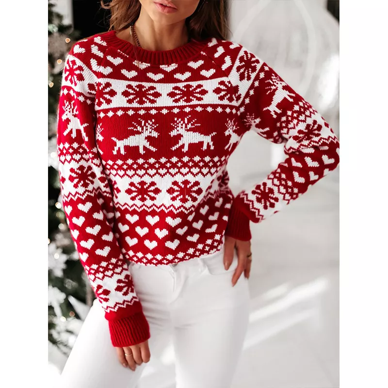 🎄Women's Christmas Reindeer Soft Knit Long-Sleeve Sweater