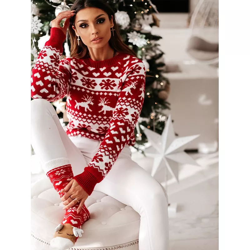 🎄Women's Christmas Reindeer Soft Knit Long-Sleeve Sweater
