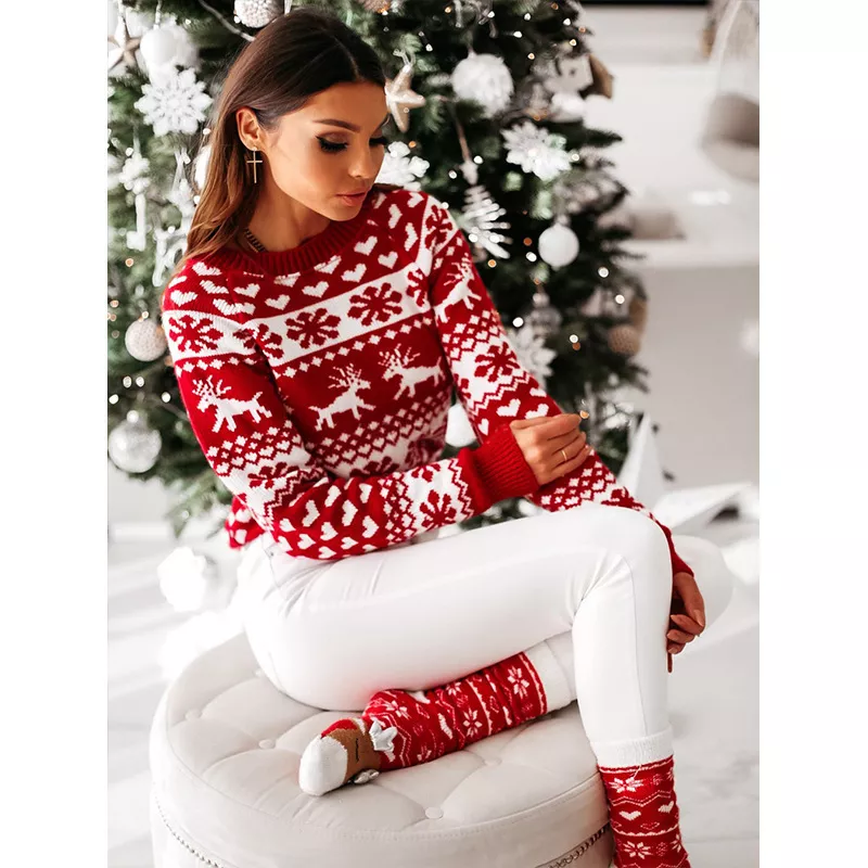 🎄Women's Christmas Reindeer Soft Knit Long-Sleeve Sweater