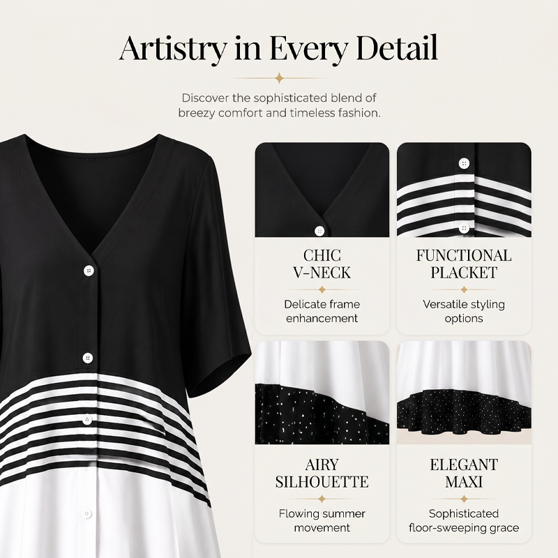 Women's Summer V-Neck Button-Up Maxi Dress