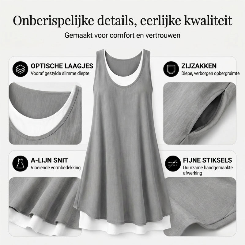 🔥HOT SALE✨ Faux Two-Piece Sleeveless Dress, Soft & Breathable, Loose Fit S-3XL👗