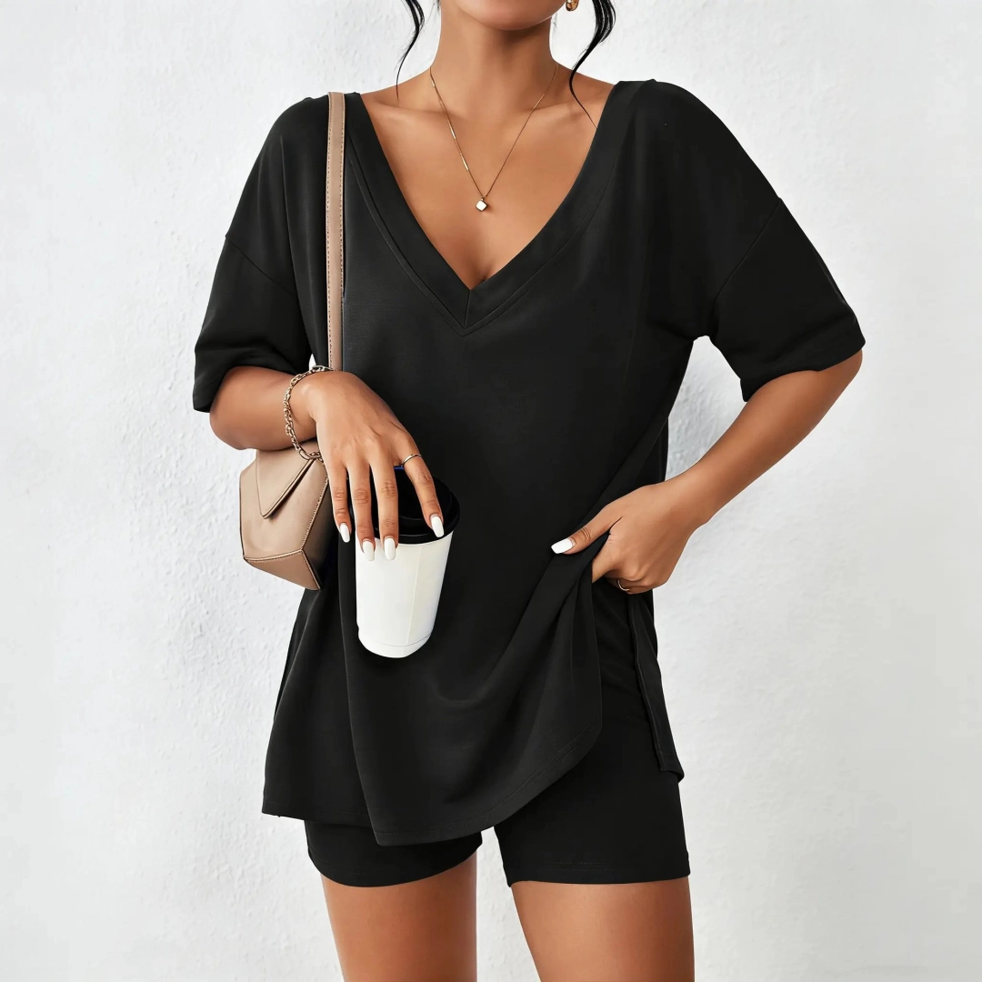 🌞 Women's Casual V-Neck Two-Piece Set for Summer