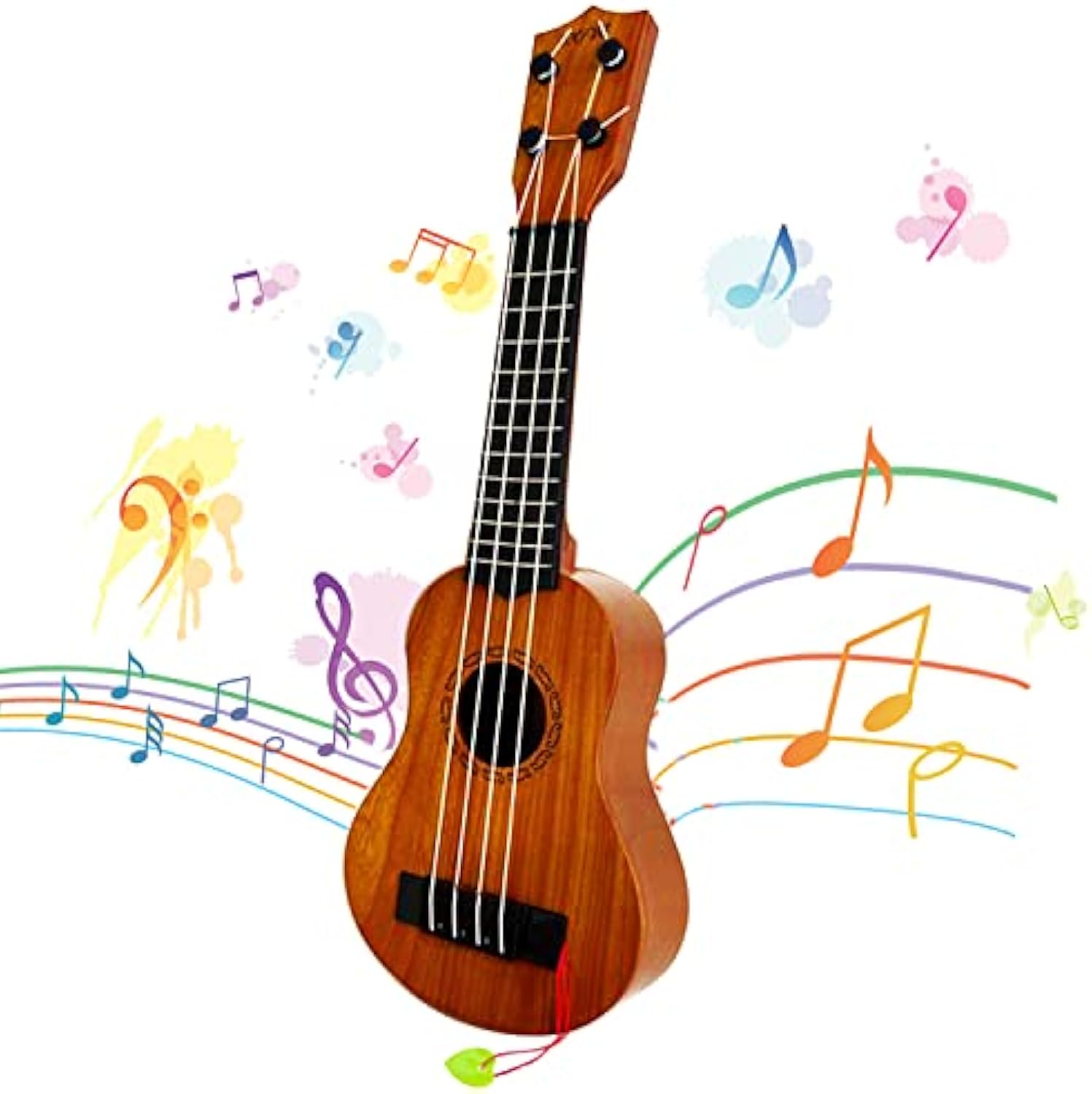 Kinderspielzeug-Ukulele, klassische 17-Zoll-4-saitige Mini-Kindergitarre mit Plektrum